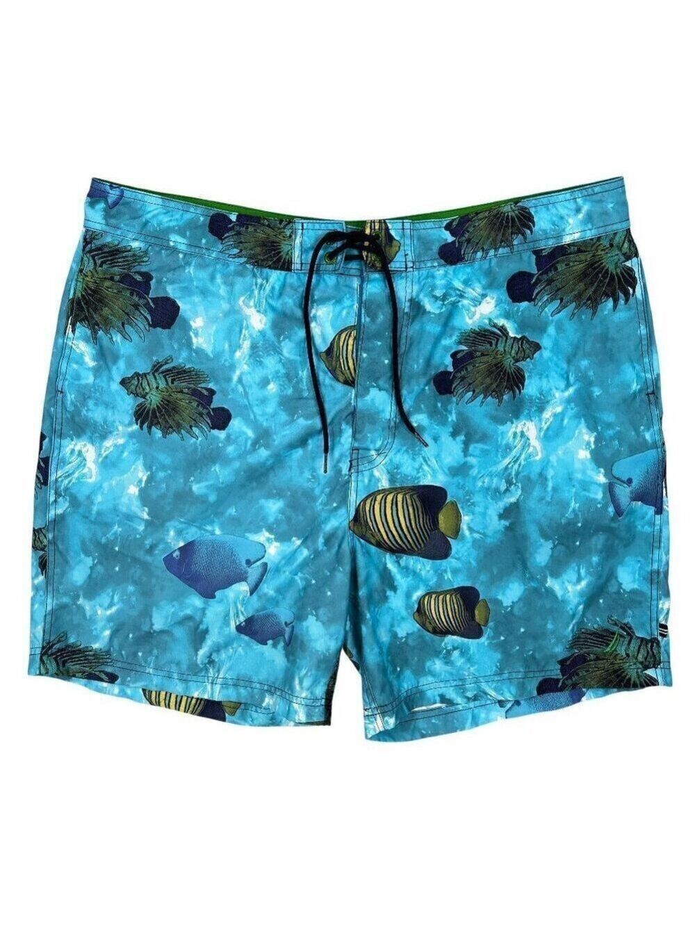 Nautica Men's Blue Green Tropical Fish Lined Board Shorts Size 40